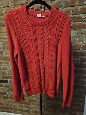 GAP Red Cable Knit Crewneck Sweater